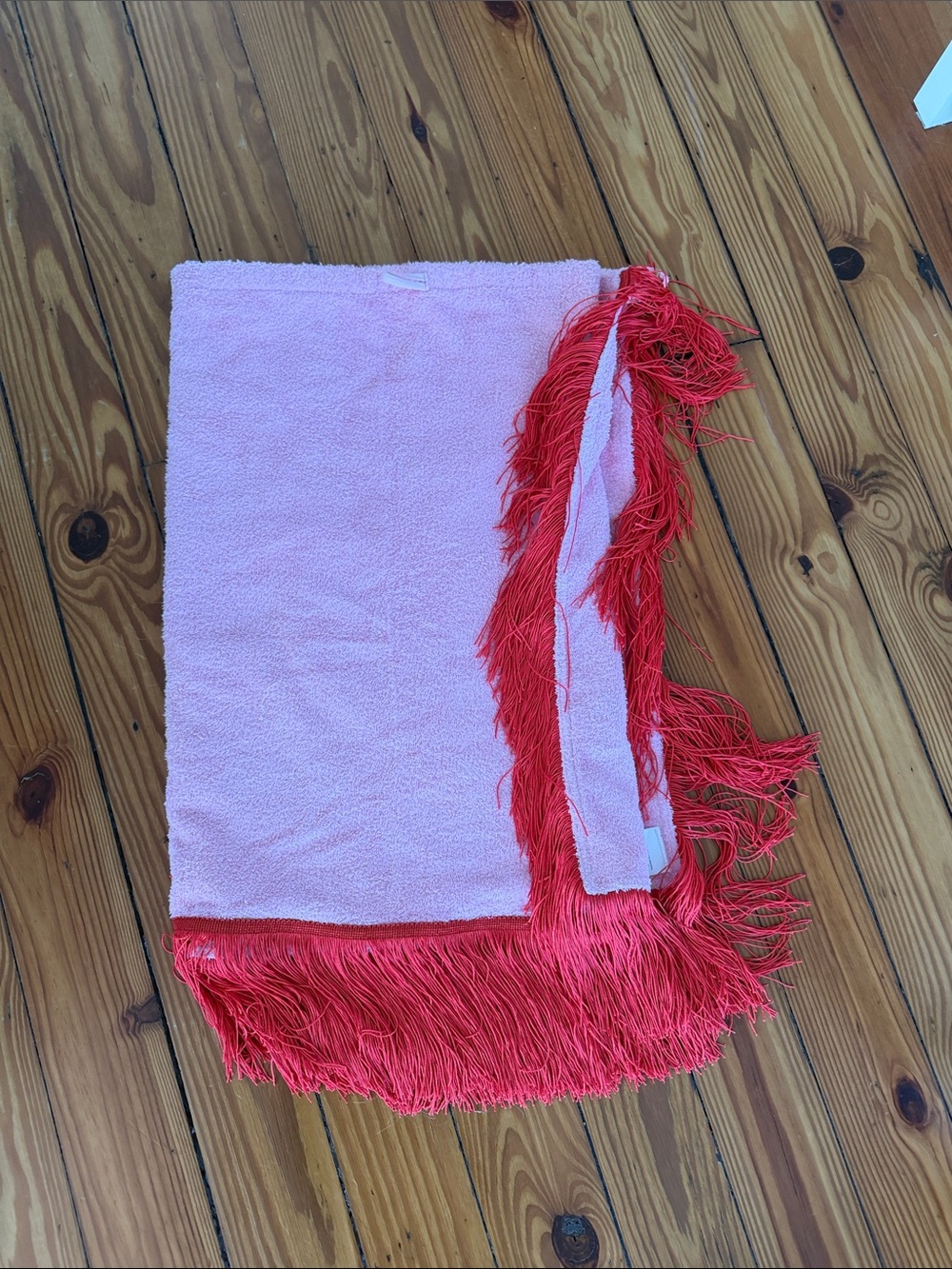 Pink Terry cloth skirt sarong with Bright Pink Fringe one size brand is Gabriel